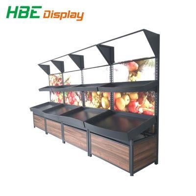 Wooden Wall Style Modern Single Side Firm Vegetable Fruit Stand Rack