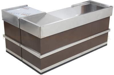 Supermarket Metal Checkout Counter with Stainless Steel Protection