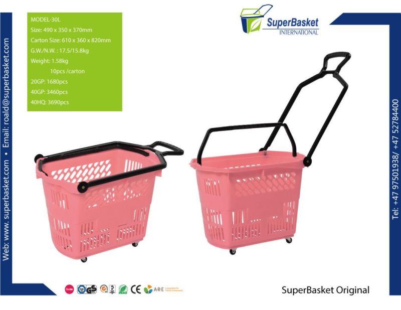 35L Supermarket Plastic Roll Shopping Basket Trolley