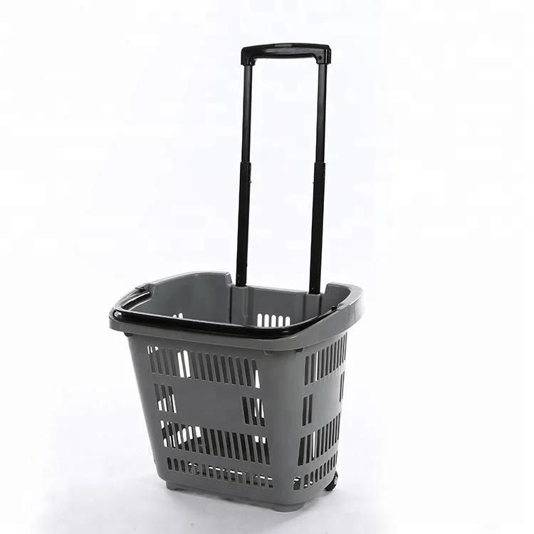 Hot Selling Store Equipment Plastic Shopping Basket with Wheels