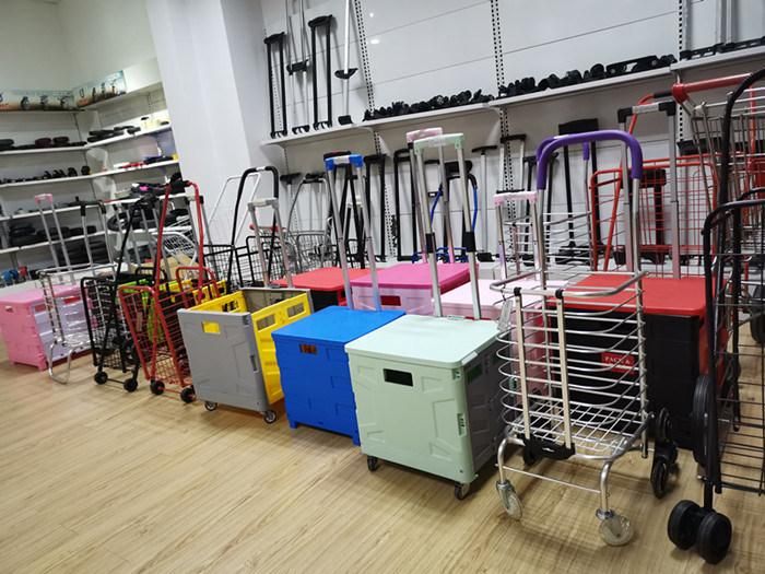 52L 4 Wheeled Plastic Cart Folding Shopping Trolley Carts