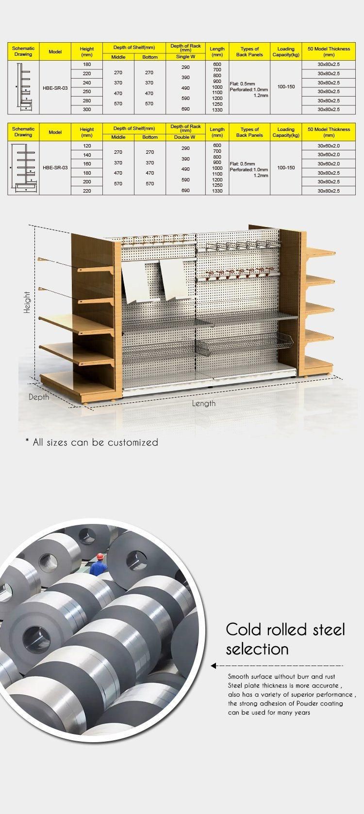 Double Sided Metal Display Gondola Rack with Metal Bumper