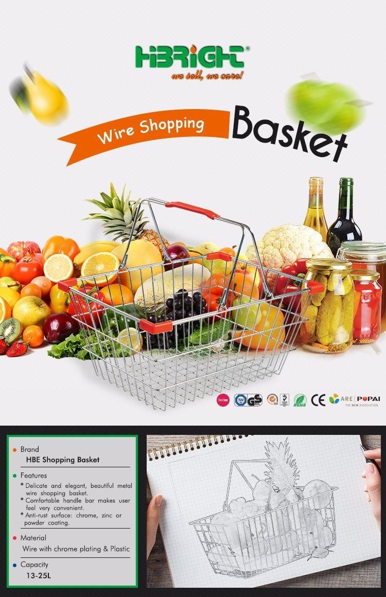 Zinc or Chromed Retail Store Wire Mesh Metal Shopping Basket