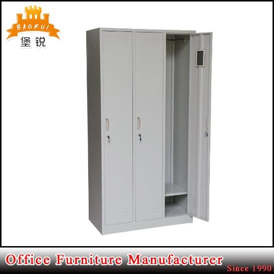 3 Door Cabinet Grey Color Clothes Wardrobe Metal Locker