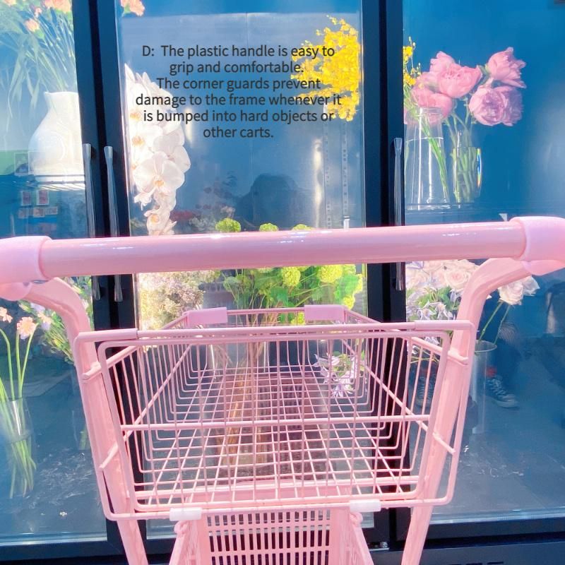 Double Layers Pink Shopping Basket Cart for Doll House
