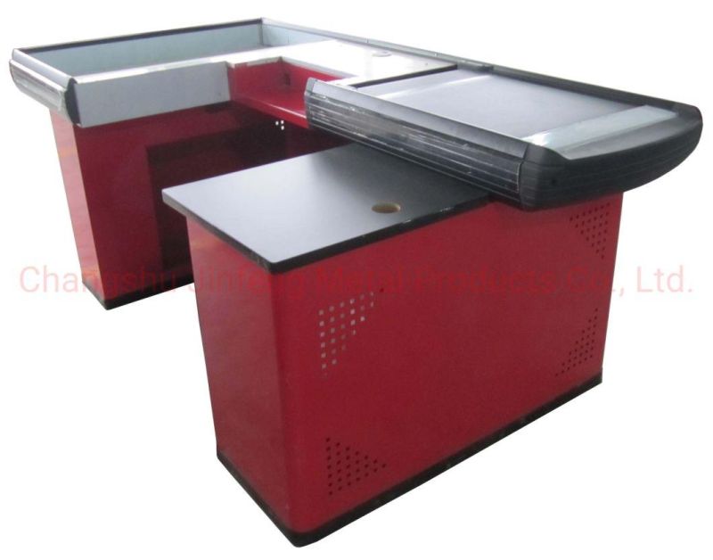 Supermarket Checkout Counter Cashier Desk with Conveyor Belt Jf-Cc-078