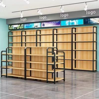 Fashion Style Cosmetic Shelf Gondola Shelving Baby Products Wholesale Cosmetic Metal Wooden Display Rack