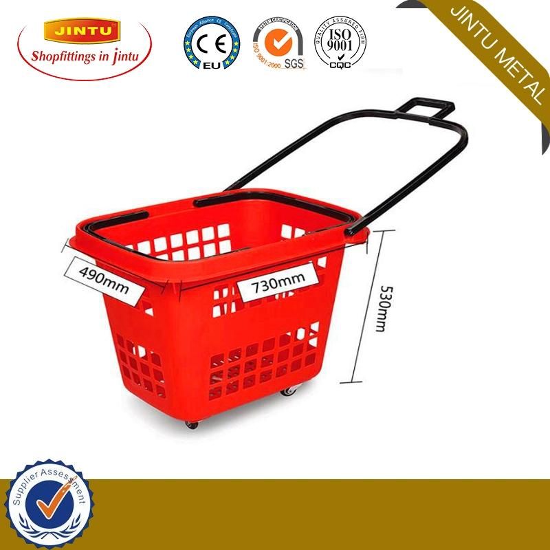 55L Two Wheels Folding Supermarket Grocery Rolling Shopping Basket with Colorful Logo