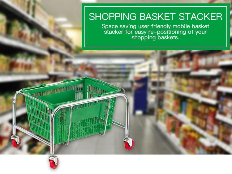 Mobile Plastic Metal Wire Shopping Basket Holder with Advertising Clip