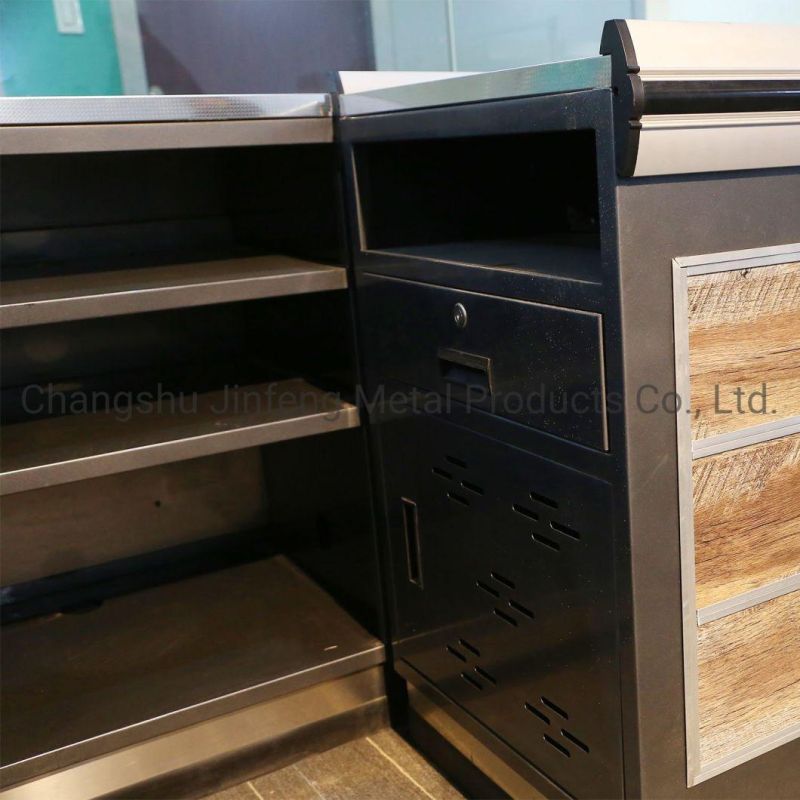 Supermarket Convenience Store Metal Cash Counter with Wood