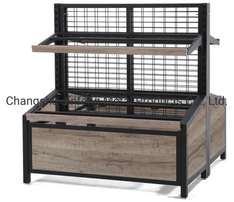 Supermarket Metal Fruit and Vegetable Shelving with Wire Mesh