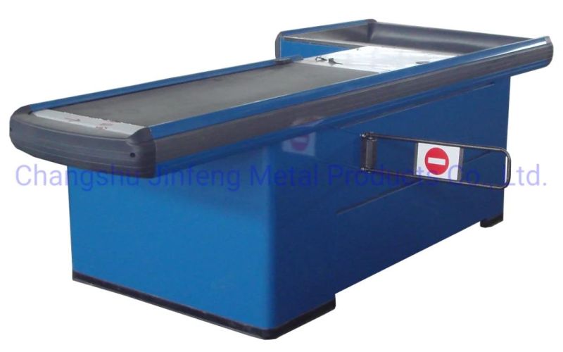 Supermarket Checkout Counter Shop Metal Cashier Desk with Conveyor Belt