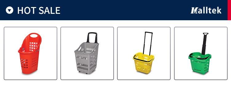 Supermarket Plastic Trolley Shopping Basket with Wheels