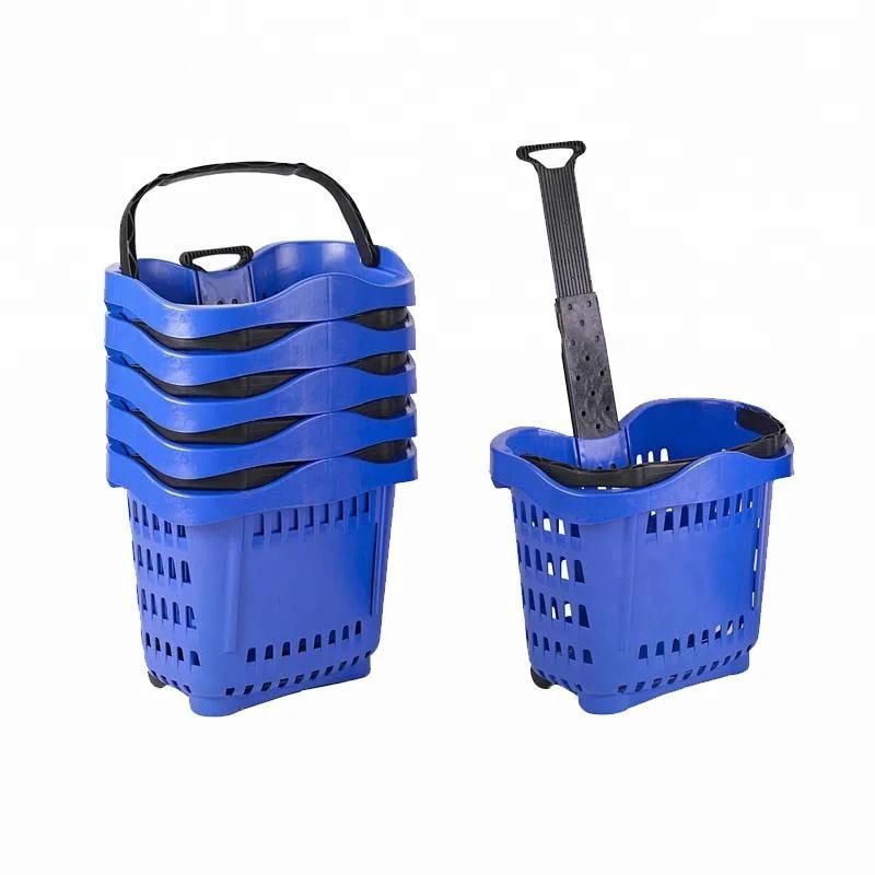 High Grade Hand Trolley Plastic Shopping Basket with Wheels