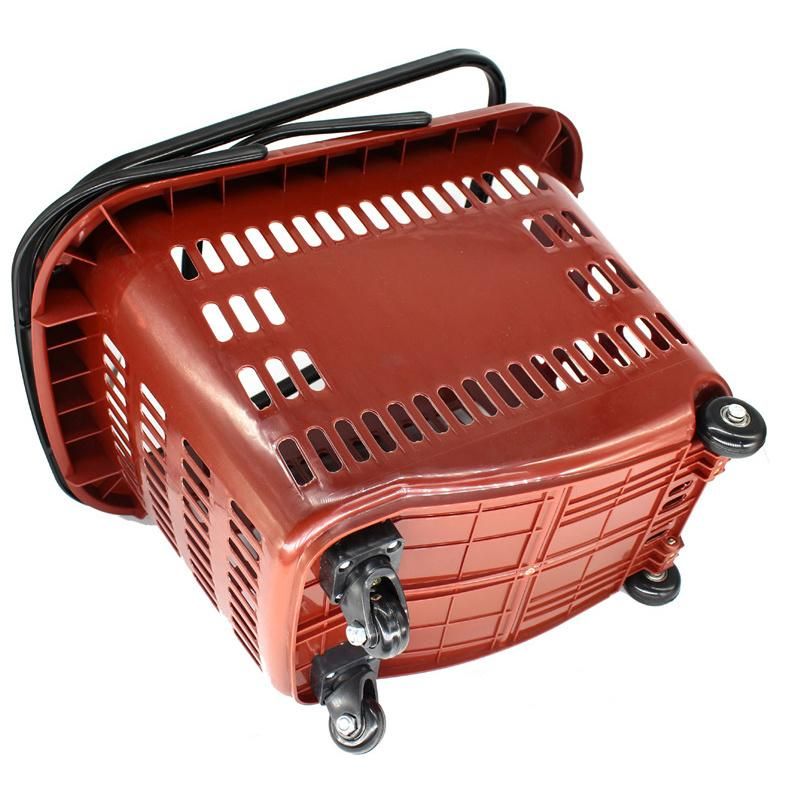 Supermarket Rolling Cheap Plastic Shopping Basket with Two Wheels or Four Wheels