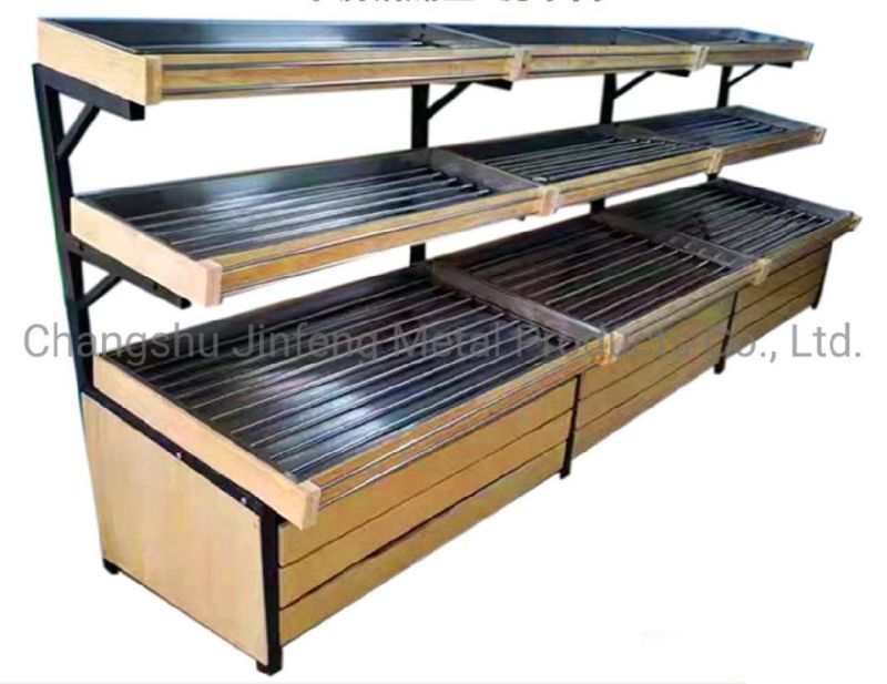 Supermarket Wooden and Metal Display Rack Fruit and Vegetable Display Shelving Jf-Vr-169