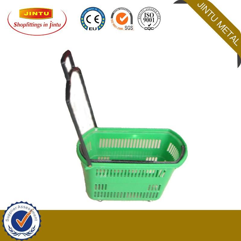 High Quality 45L Plastic Roll Shopping Basket Trolley