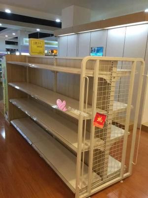 Wood and Metal Supermarket Storage Shelf