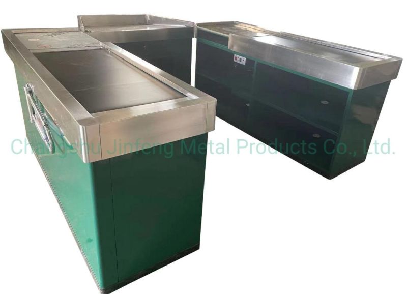 Supermarket Metal Cashier Desk with Conveyor Belt