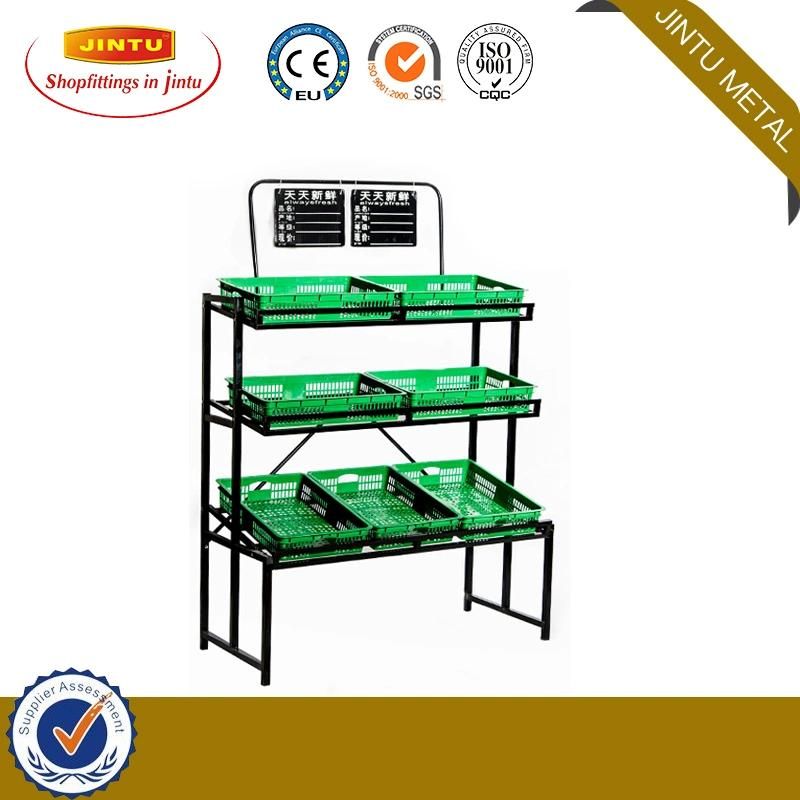 Knockdown Supermarket Metallic Produce Vegetables and Fruit Display Rack Shelves