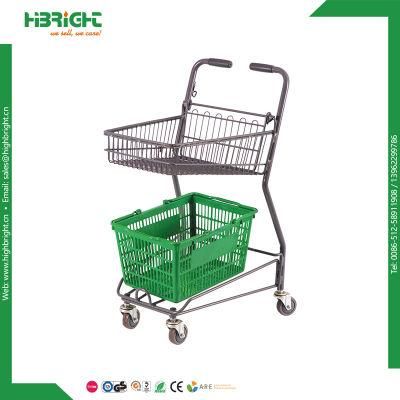2-Tier Supermarket Trolley Double Basket Shopping Cart