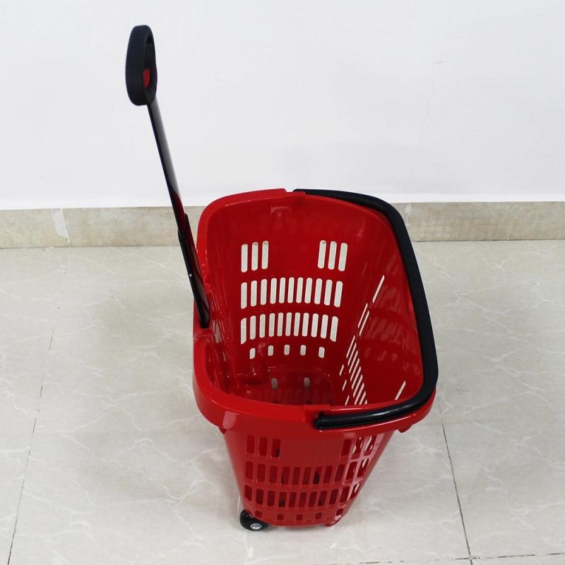 Environmental PP Materials Plastic Basket Cart with Push Handle