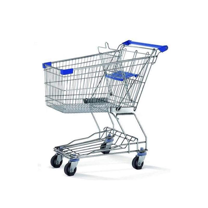 Asian Style 80L Metal Shopping Cart Trolley in Supermarket