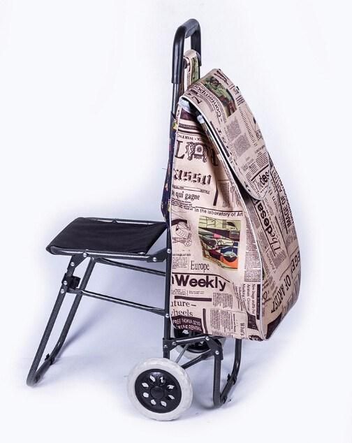 Market Folding Trolley Shopping Bag with 2 Wheels, Supermarket Shopping Trolley Bag with Seat Trolley Shopping Bag
