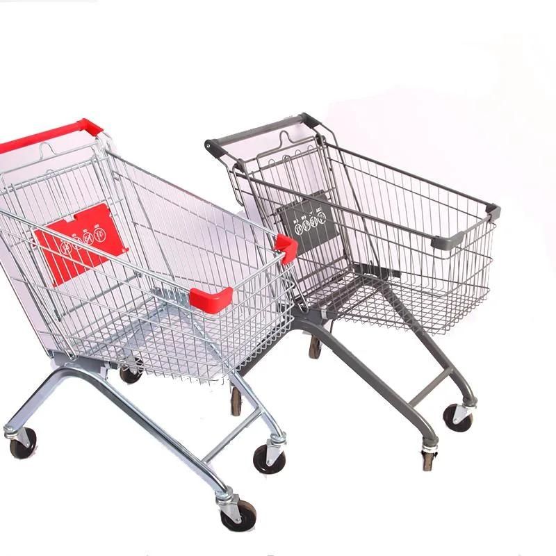 Supermarket Metal European Shopping Trolley with Four Wheels Shopping Cart