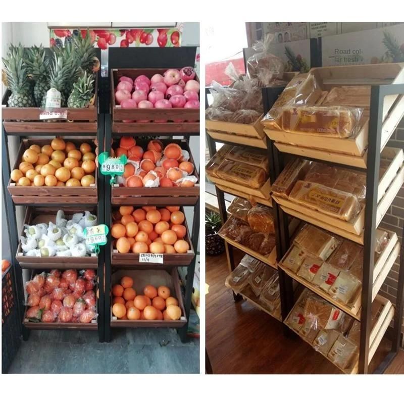 High Grade Wood and Steel Vegetable and Fruit Rack for Supermarket
