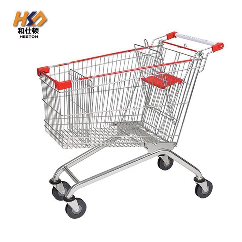 Retail Store Hand Push Cart with Seat Supermarket Metal Shopping Trolley