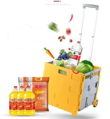 Folded Plastic Shopping Basket Rolling Collapsible Vegetable Cart
