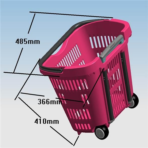 Supermarket Basket Shopping Plastic Trolley Basket with Wheels