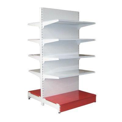 Double Side Back Hole Supermarket Metal Display Shelves Heavy Duty