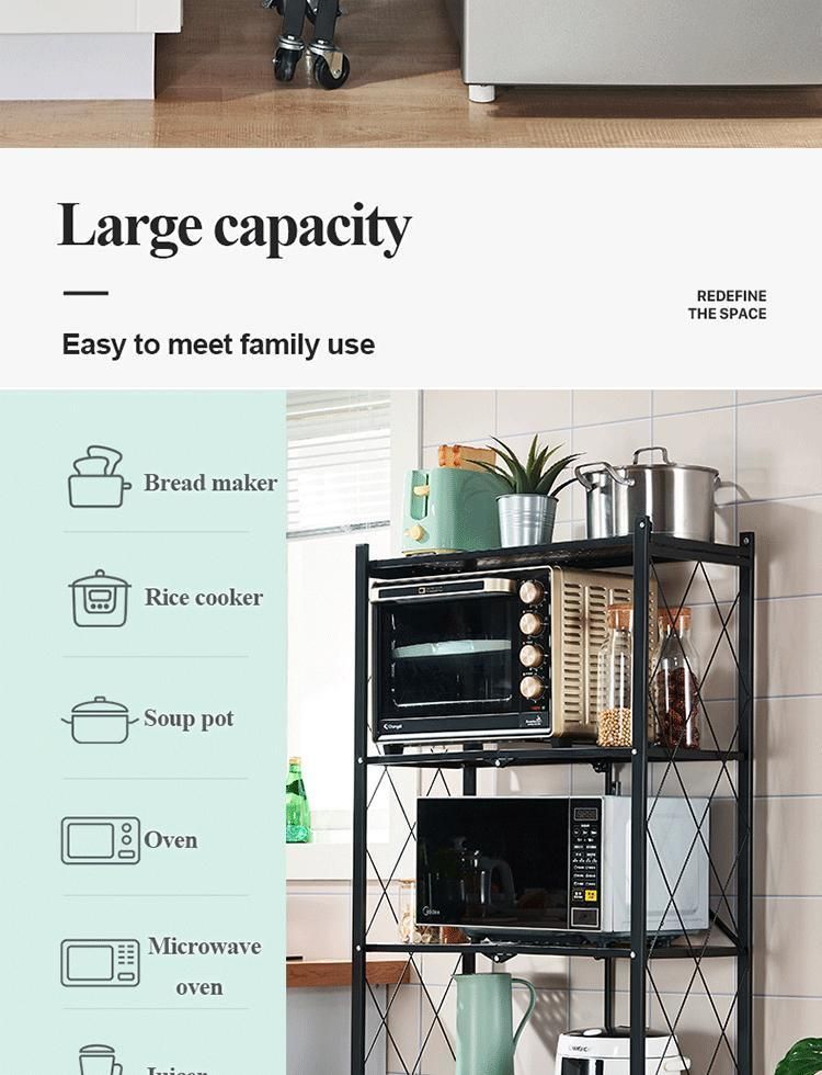 Steel Folding Removable 4 Tier Storage Rack Shelf Metal Foldable Shelves for Kitchen