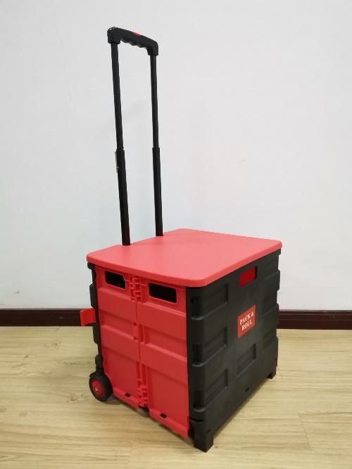 Collapsible Wheeled Plastic Shopping Trolley Supermarket Portable Cart