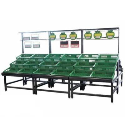 Suzhou Manufacturer Supermarket Three Layers Fruit Vegetable Stand Shelf with Baskets