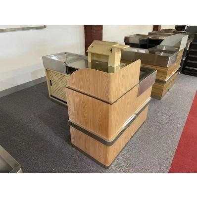 Simple Steel Wood Style Shop Equipment Supermarket Cashier Table