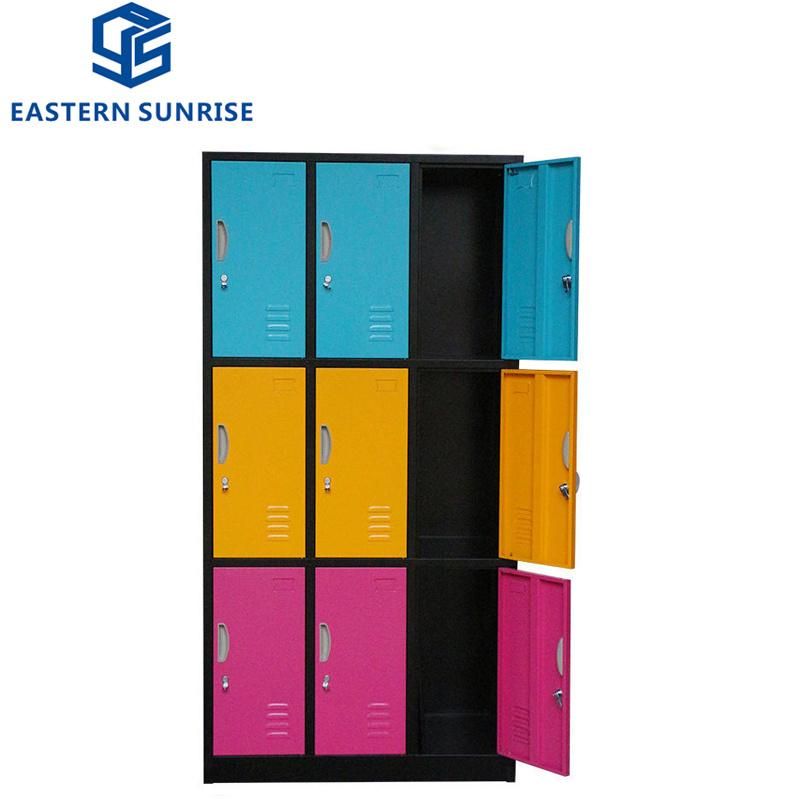 Steel Office School Market Furniture 9 Door Metal Storage Cloth Cabinet