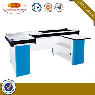 Store Cash Register Design Cashier Check out Counter with Conveyor Belt