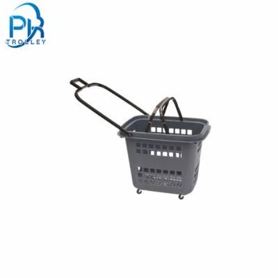 Plastic Rolling Shopping Basket with Wheels for Supermarket
