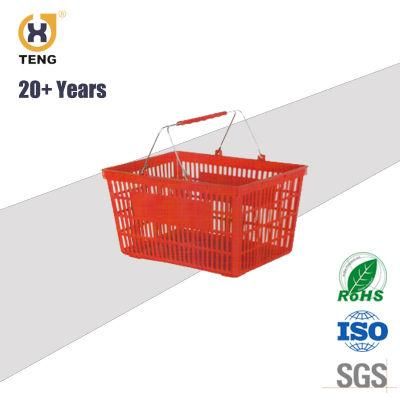 25L High Quality Metal Handle Supermarket Plastic PP Shopping Basket