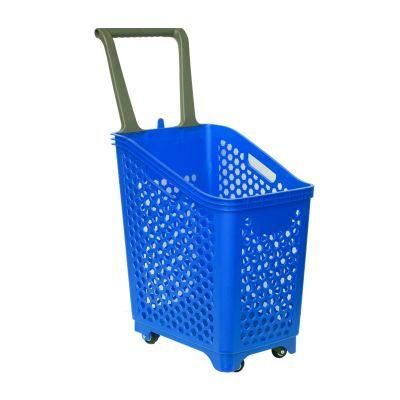 Large 68L Plastic Shopping Basket Hand Push Trolley Wholesale