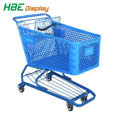 180 Liters Plastic Retail Grocery Supermarket Push Shopping Trolley for Canada