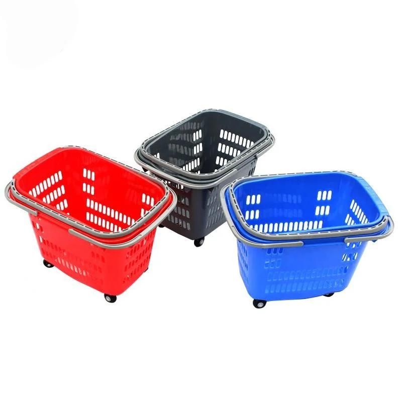 New Design Hand Trolley Basket Plastic Shopping Basket with Wheels