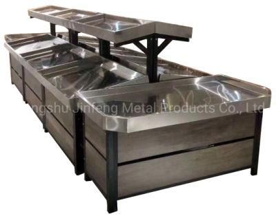Supermarket Equipment Stainless Steel Fruit and Vegetable Display Stand with Wood