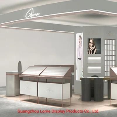Luxury Shop Window Exhibition Counter Custom Logo Metal Glass Jewelry Display Case