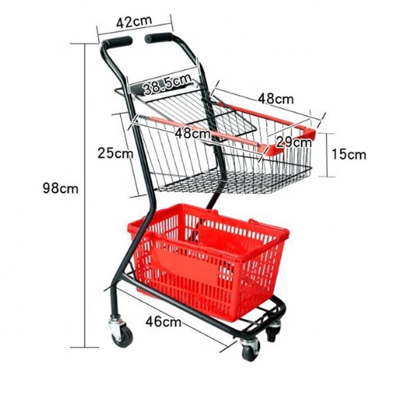 New Design Metal and Plastic Hand Push Shopping Trolley for Supermarket Shop