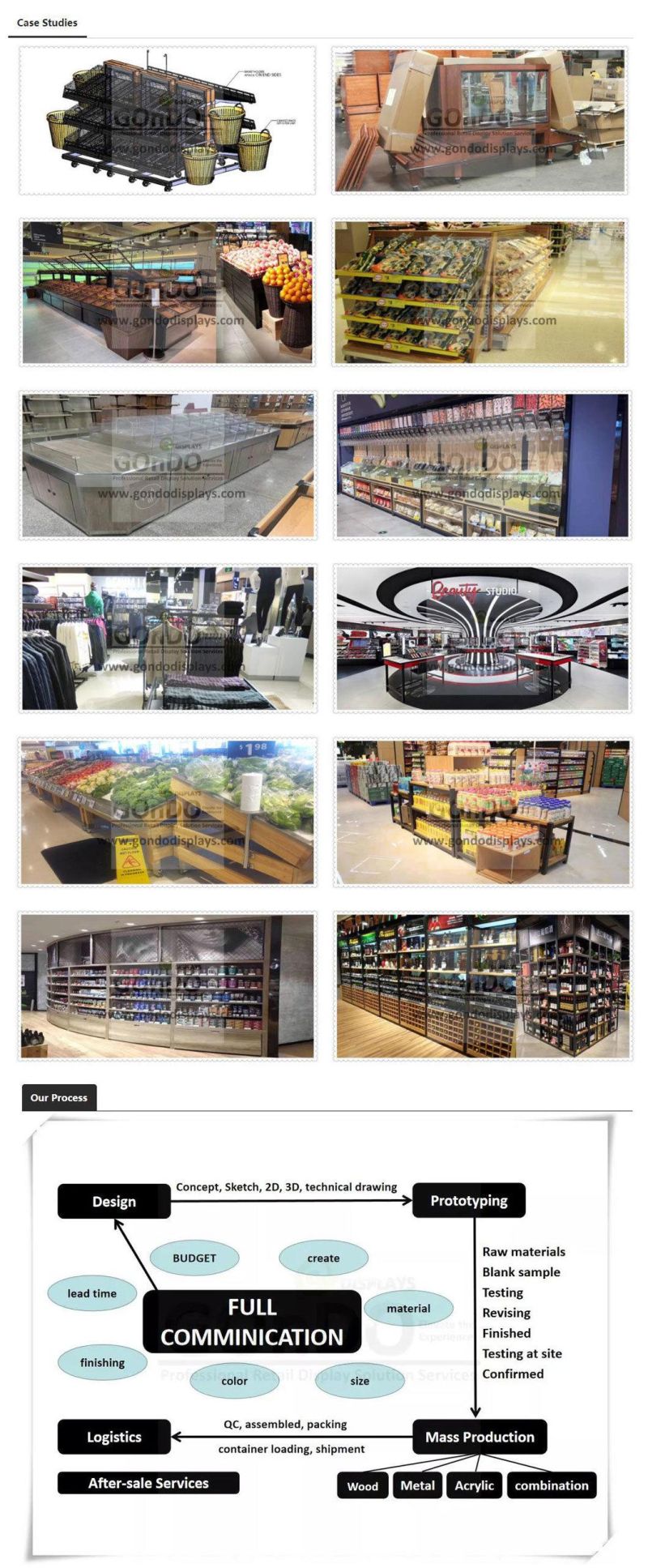 Wholesales Retail Store Wall Display Fixtures Fresh Produce Wooden Supermarket Fruit Stand Rack