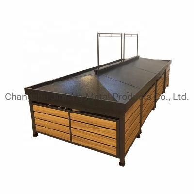 Supermarket Shelf Steel and Wood Combination Display Rack for Vegetable and Fruit